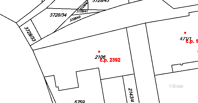 Břeclav 2392 na parcele st. 2106 v KÚ Břeclav, Katastrální mapa