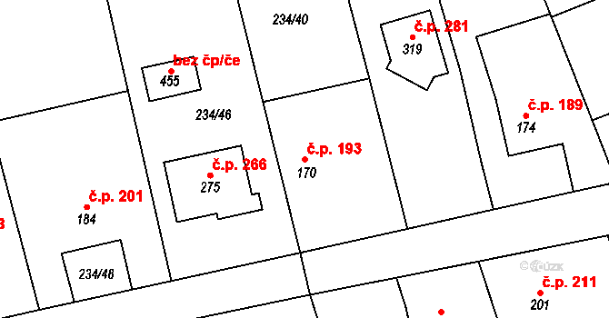 Kotvrdovice 193 na parcele st. 170 v KÚ Kotvrdovice, Katastrální mapa