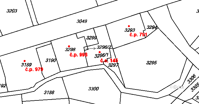 Smržovka 145 na parcele st. 3296/1 v KÚ Smržovka, Katastrální mapa