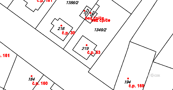 Panenský Týnec 53 na parcele st. 219 v KÚ Panenský Týnec, Katastrální mapa