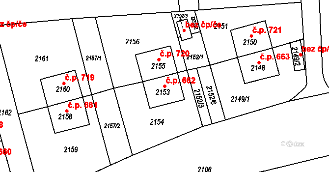 Letovice 662 na parcele st. 2153 v KÚ Letovice, Katastrální mapa