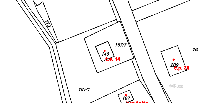 Komora 14, Holčovice na parcele st. 140 v KÚ Komora, Katastrální mapa