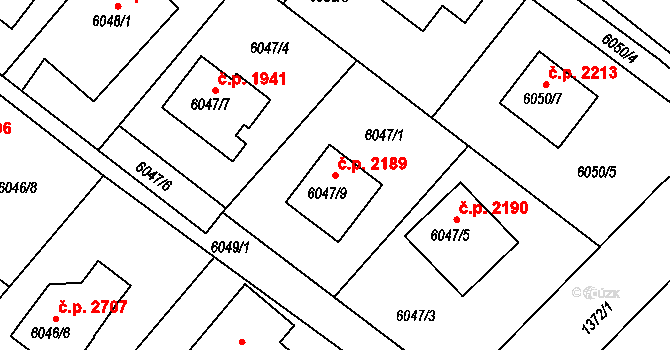 Frýdek 2189, Frýdek-Místek na parcele st. 6047/9 v KÚ Frýdek, Katastrální mapa