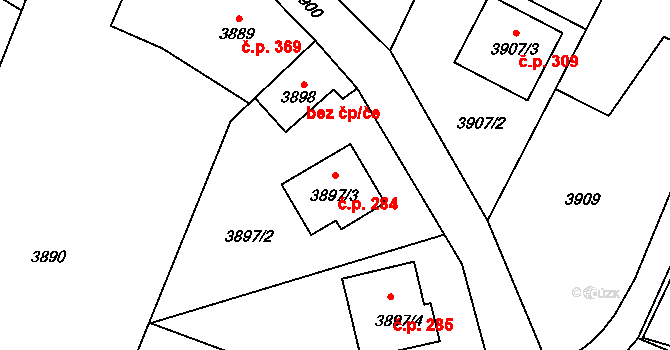 Lískovec 284, Frýdek-Místek na parcele st. 3897/3 v KÚ Lískovec u Frýdku-Místku, Katastrální mapa