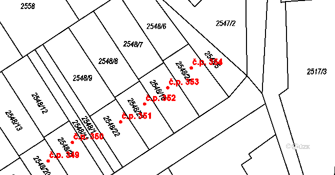 Sviadnov 353 na parcele st. 2548/16 v KÚ Sviadnov, Katastrální mapa