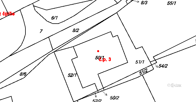 Hořín 3 na parcele st. 50/1 v KÚ Hořín, Katastrální mapa