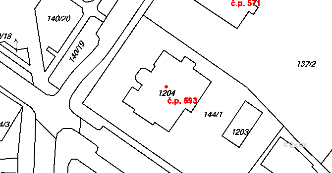 Cheb 593 na parcele st. 1204 v KÚ Cheb, Katastrální mapa
