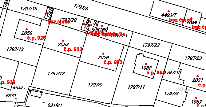 Cheb 893 na parcele st. 2029 v KÚ Cheb, Katastrální mapa