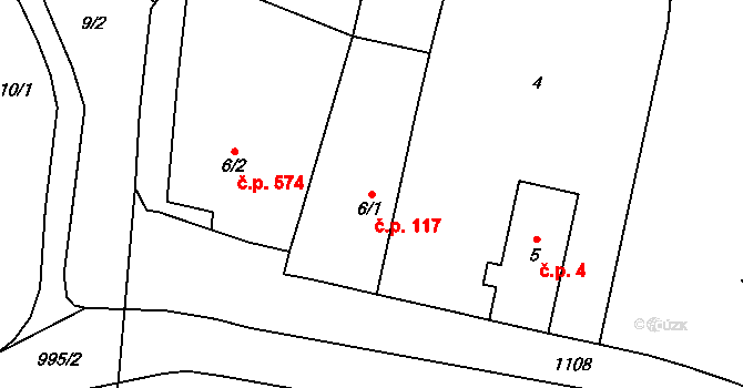 Sendražice 117, Kolín na parcele st. 6/1 v KÚ Sendražice u Kolína, Katastrální mapa