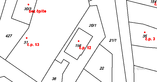 Loukovec 12 na parcele st. 156 v KÚ Loukovec, Katastrální mapa