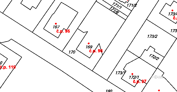 Cholupice 96, Praha na parcele st. 169 v KÚ Cholupice, Katastrální mapa