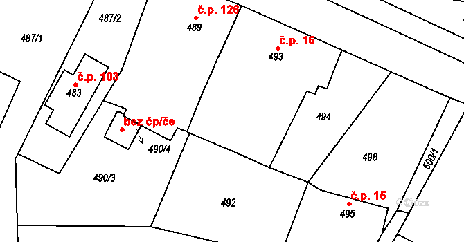 Suchdol nad Lužnicí 16 na parcele st. 493 v KÚ Suchdol nad Lužnicí, Katastrální mapa