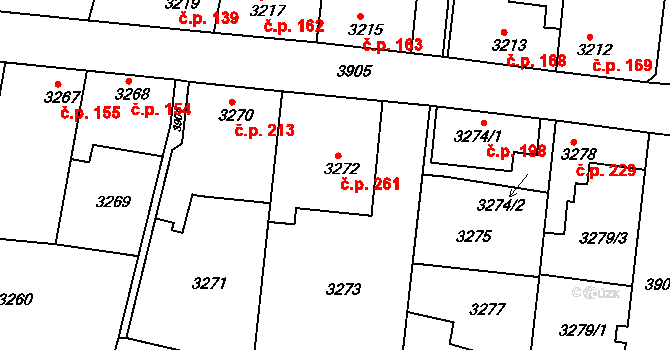 Modřany 261, Praha na parcele st. 3272 v KÚ Modřany, Katastrální mapa