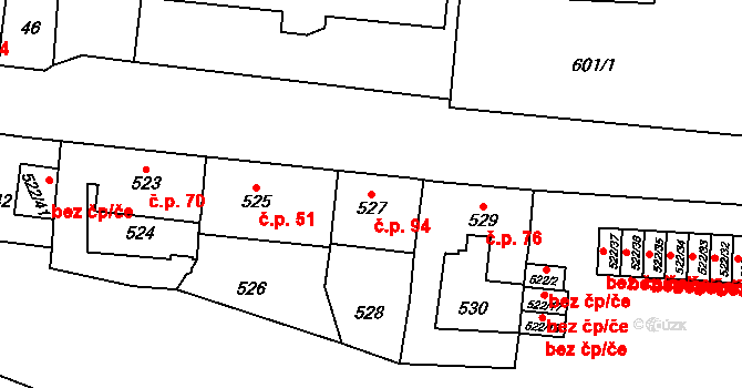 Veleslavín 94, Praha na parcele st. 527 v KÚ Veleslavín, Katastrální mapa