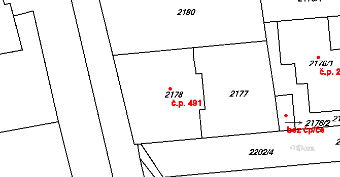 Holešovice 491, Praha na parcele st. 2178 v KÚ Holešovice, Katastrální mapa