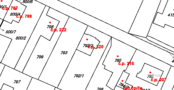 Čimice 320, Praha na parcele st. 792/2 v KÚ Čimice, Katastrální mapa