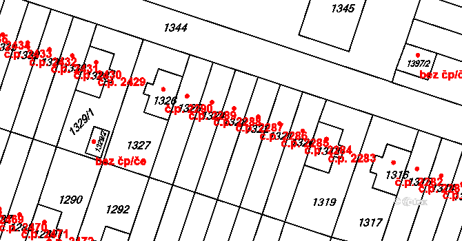 Záběhlice 2287, Praha na parcele st. 1323 v KÚ Záběhlice, Katastrální mapa