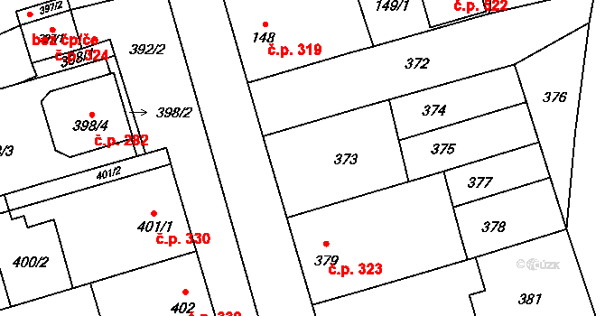 Mikulčice 321 na parcele st. 373 v KÚ Mikulčice, Katastrální mapa