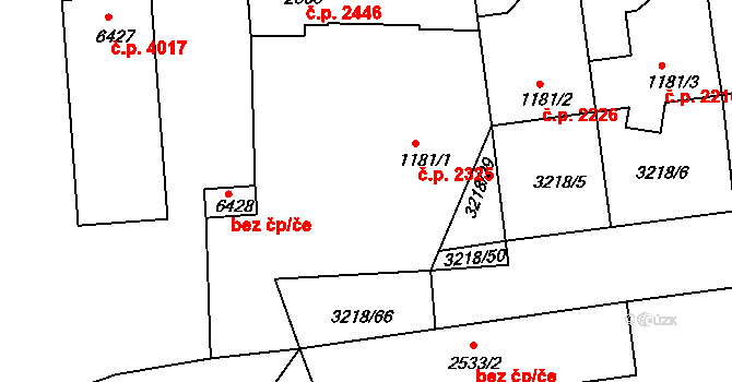 Hodonín 2325 na parcele st. 1181/1 v KÚ Hodonín, Katastrální mapa