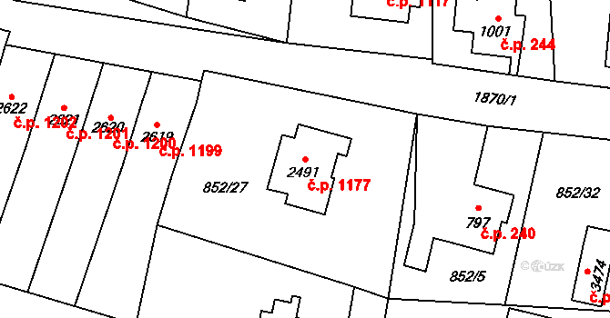 Vrchlabí 1177 na parcele st. 2491 v KÚ Vrchlabí, Katastrální mapa