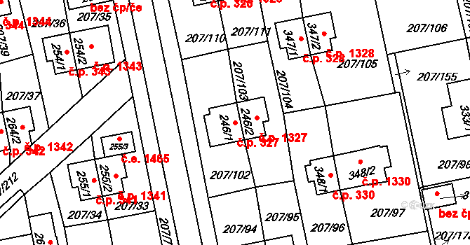 Sezimovo Ústí 327 na parcele st. 246/1 v KÚ Sezimovo Ústí, Katastrální mapa