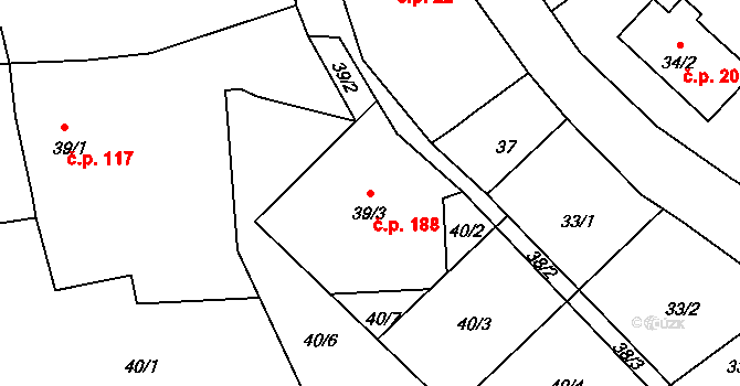 Dolní Libchava 188, Česká Lípa na parcele st. 39/3 v KÚ Dolní Libchava, Katastrální mapa