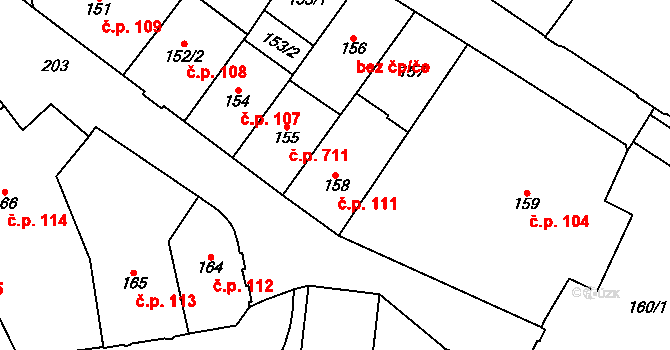 Chomutov 111 na parcele st. 158 v KÚ Chomutov I, Katastrální mapa