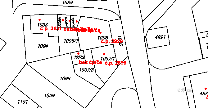 Chomutov 2899 na parcele st. 1097/1 v KÚ Chomutov II, Katastrální mapa