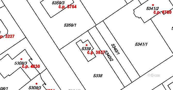 Chomutov 3537 na parcele st. 5339 v KÚ Chomutov I, Katastrální mapa
