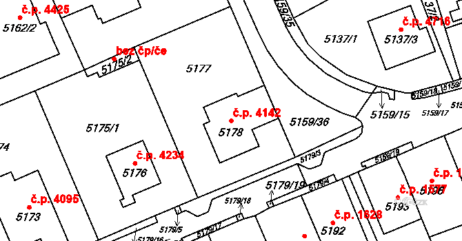 Chomutov 4142 na parcele st. 5178 v KÚ Chomutov I, Katastrální mapa