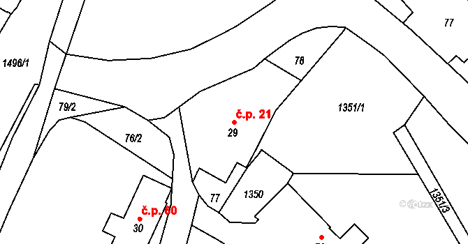 Kunratice 21 na parcele st. 29 v KÚ Kunratice u Frýdlantu, Katastrální mapa