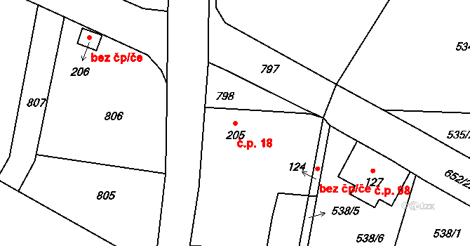 Husa 18, Paceřice na parcele st. 205 v KÚ Paceřice, Katastrální mapa
