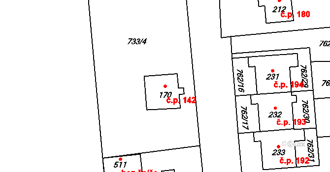 Dolní Chrastava 142, Chrastava na parcele st. 170 v KÚ Dolní Chrastava, Katastrální mapa