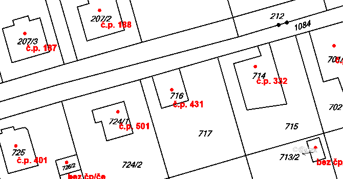Liberec VII-Horní Růžodol 431, Liberec na parcele st. 716 v KÚ Horní Růžodol, Katastrální mapa