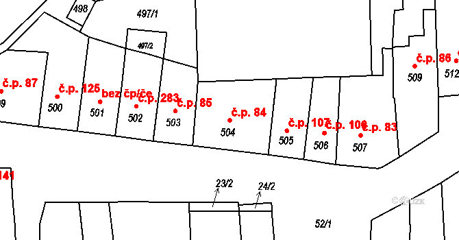 Opatovice 84 na parcele st. 504 v KÚ Opatovice u Rajhradu, Katastrální mapa
