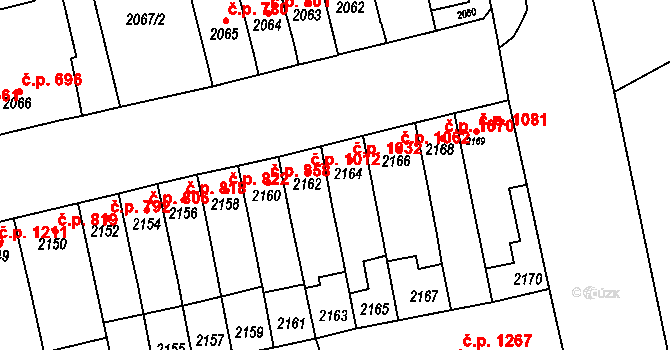 Šlapanice 1032 na parcele st. 2164 v KÚ Šlapanice u Brna, Katastrální mapa
