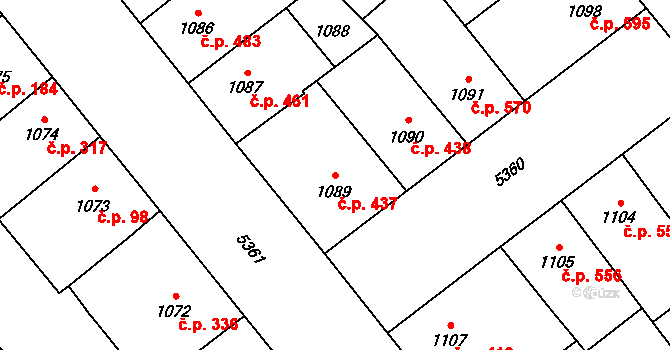 Východní Předměstí 437, Plzeň na parcele st. 1089 v KÚ Plzeň, Katastrální mapa