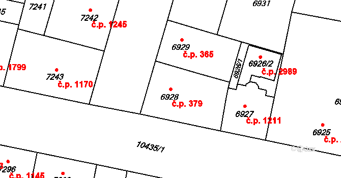 Jižní Předměstí 379, Plzeň na parcele st. 6928 v KÚ Plzeň, Katastrální mapa