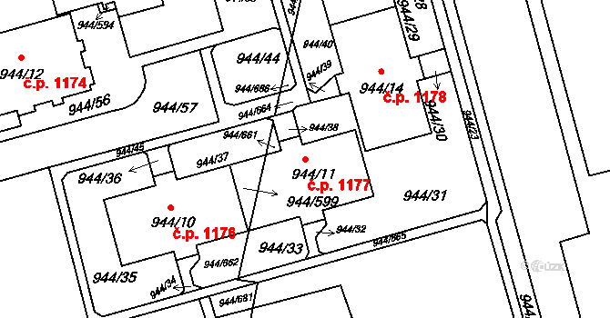 Šumbark 1177, Havířov na parcele st. 944/11 v KÚ Šumbark, Katastrální mapa