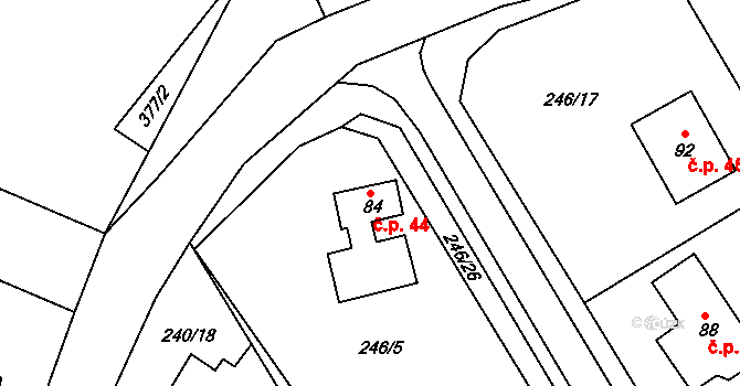 Druhanov 44 na parcele st. 84 v KÚ Druhanov, Katastrální mapa