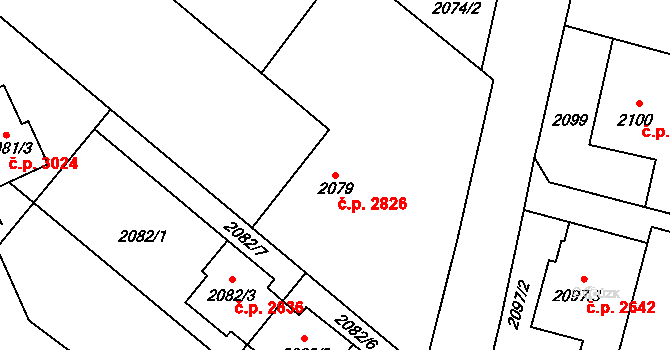 Předměstí 2826, Opava na parcele st. 2079 v KÚ Opava-Předměstí, Katastrální mapa