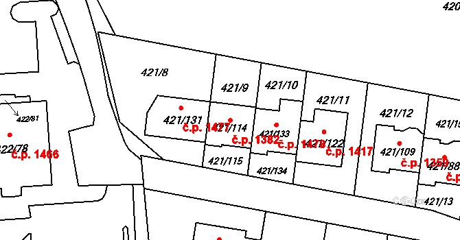Doubravka 1382, Plzeň na parcele st. 421/114 v KÚ Doubravka, Katastrální mapa