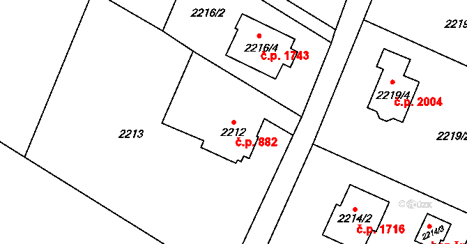 Rychvald 882 na parcele st. 2212 v KÚ Rychvald, Katastrální mapa
