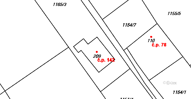 Lubojaty 142, Bílovec na parcele st. 209 v KÚ Lubojaty, Katastrální mapa
