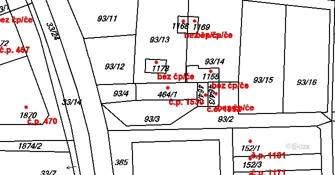 Švermov 1530, Kladno na parcele st. 464/1 v KÚ Hnidousy, Katastrální mapa
