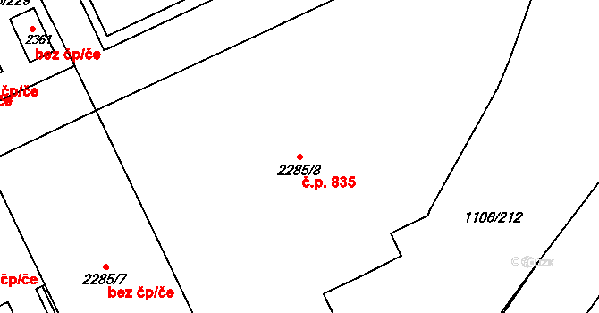 Chropyně 835 na parcele st. 2285/8 v KÚ Chropyně, Katastrální mapa