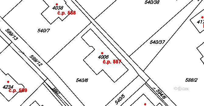 Holínské Předměstí 557, Jičín na parcele st. 4006 v KÚ Jičín, Katastrální mapa