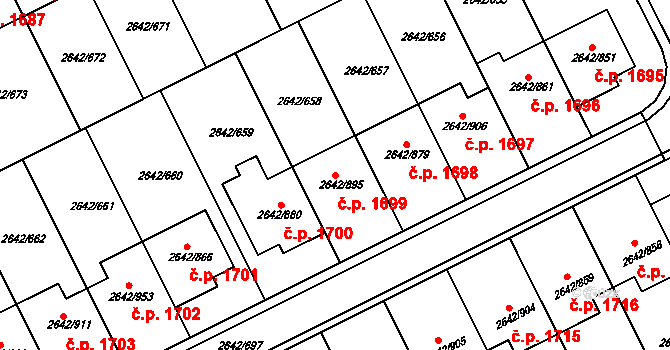 Kuřim 1699 na parcele st. 2642/895 v KÚ Kuřim, Katastrální mapa