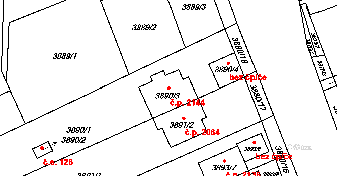 Řečkovice 2144, Brno na parcele st. 3890/3 v KÚ Řečkovice, Katastrální mapa