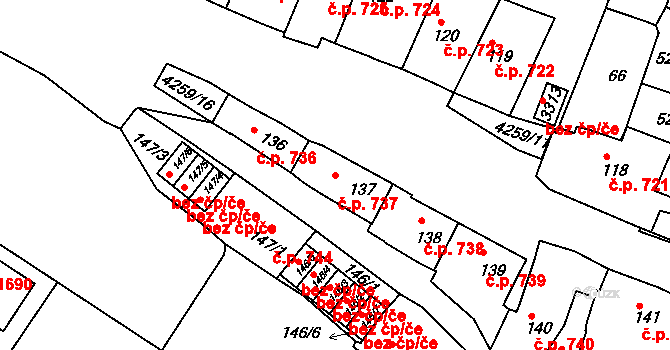 Moravské Budějovice 737 na parcele st. 137 v KÚ Moravské Budějovice, Katastrální mapa